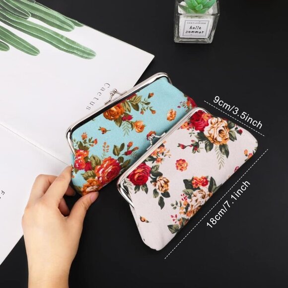 2 Packs Large Coin Purse Floral Cell Phone Pouch Clasp Wallet Handbags Change Po - Picture 7 of 10